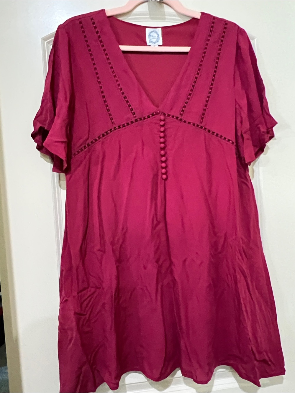 Raspberry   V-Neck Mini Dress H243 - Picture 5 of 10